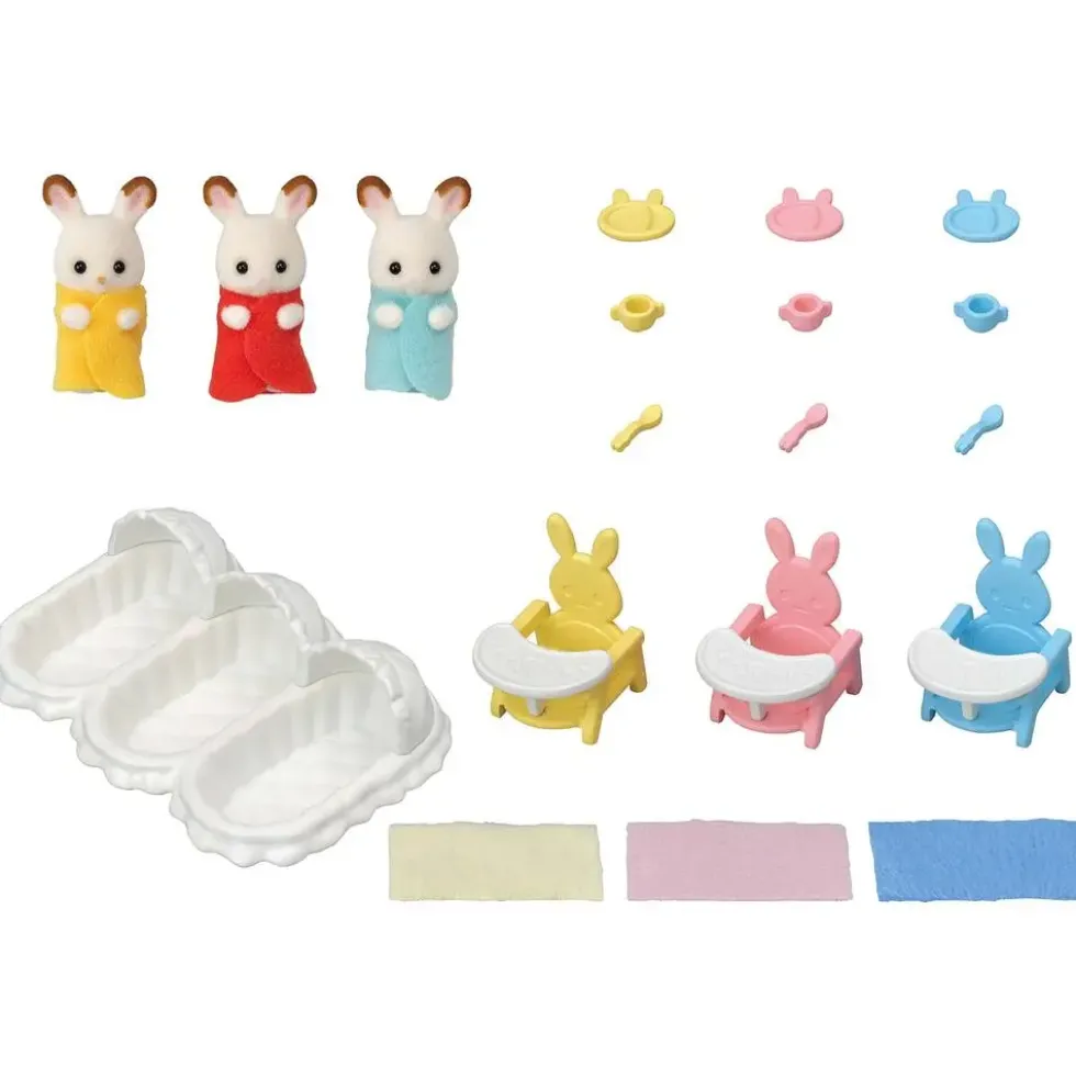 LES TRIPLES LAPIN CHOCOLAT ET ACCESSOIRES PUERICULTURE - SYLVANIAN TOUT POUR LES BEBES