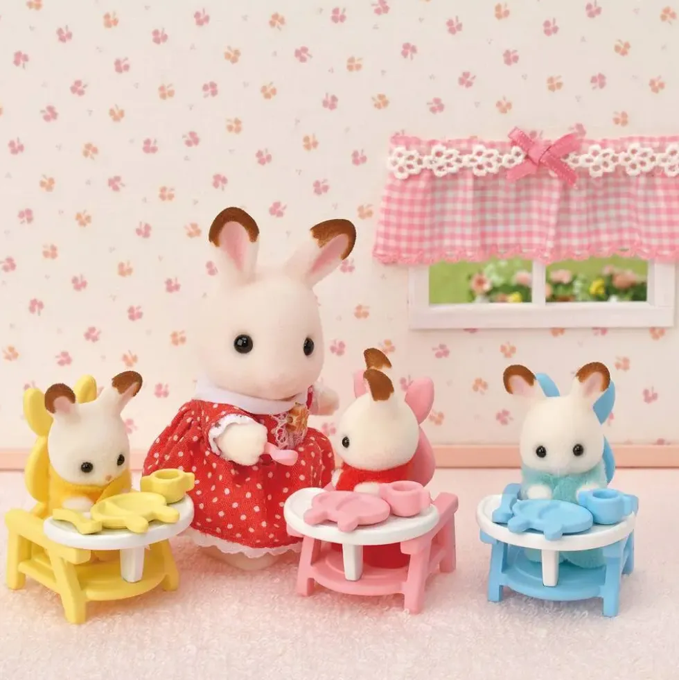 LES TRIPLES LAPIN CHOCOLAT ET ACCESSOIRES PUERICULTURE - SYLVANIAN TOUT POUR LES BEBES