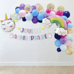 LICORNE GUIRLANDE DE BALLONS ET BANNIERE