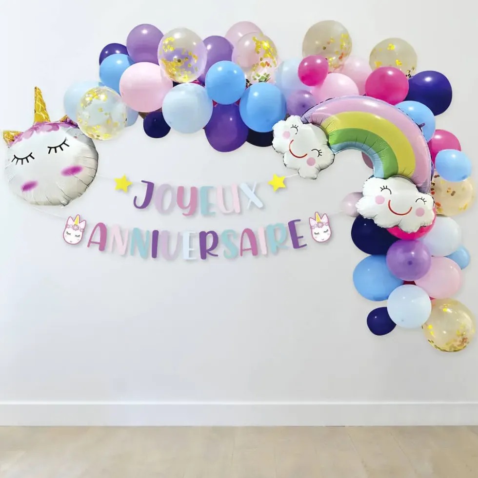 LICORNE GUIRLANDE DE BALLONS ET BANNIERE