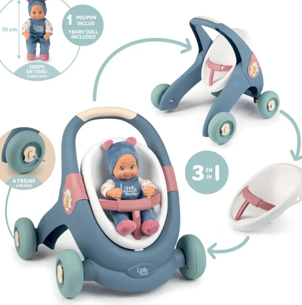 LITTLE SMOBY - BABY WALKER 3 EN 1 + POUPON