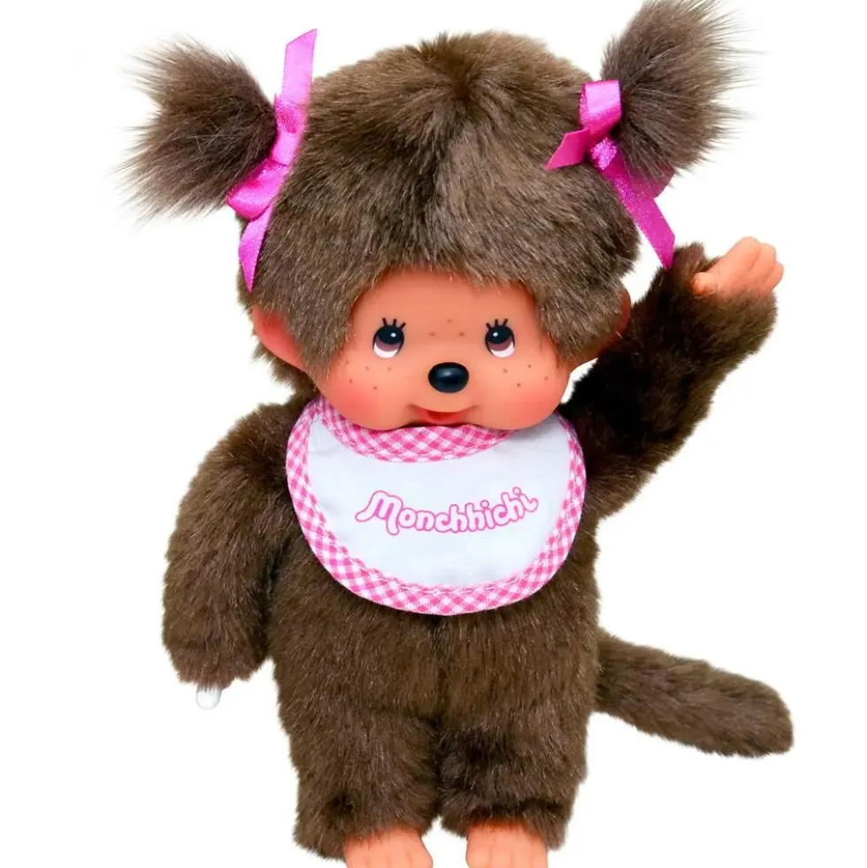 MONCHHICHI - PELUCHE FILLE BAVOIR BLANC SURPIQUE DE ROSE 20 CM