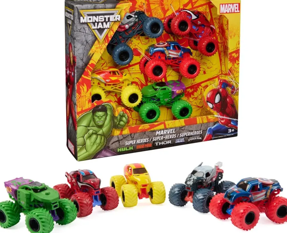 1:64 MONSTER JAM PACK DE 5 VEHICULES MARVEL DIE-CAST