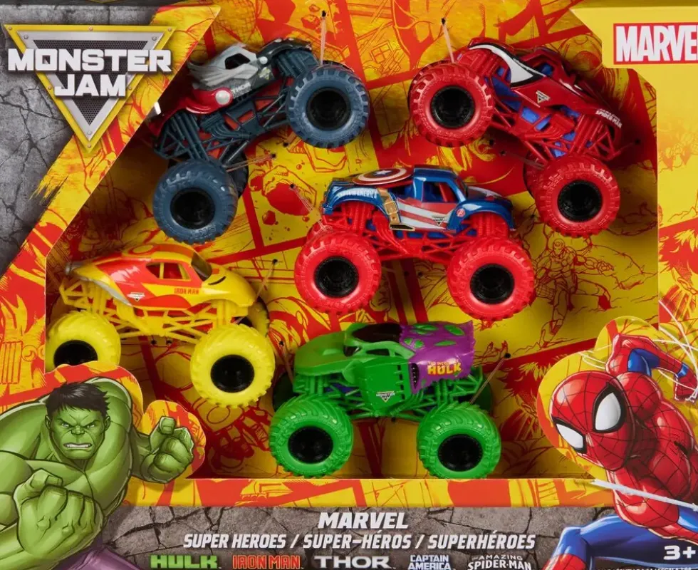 1:64 MONSTER JAM PACK DE 5 VEHICULES MARVEL DIE-CAST