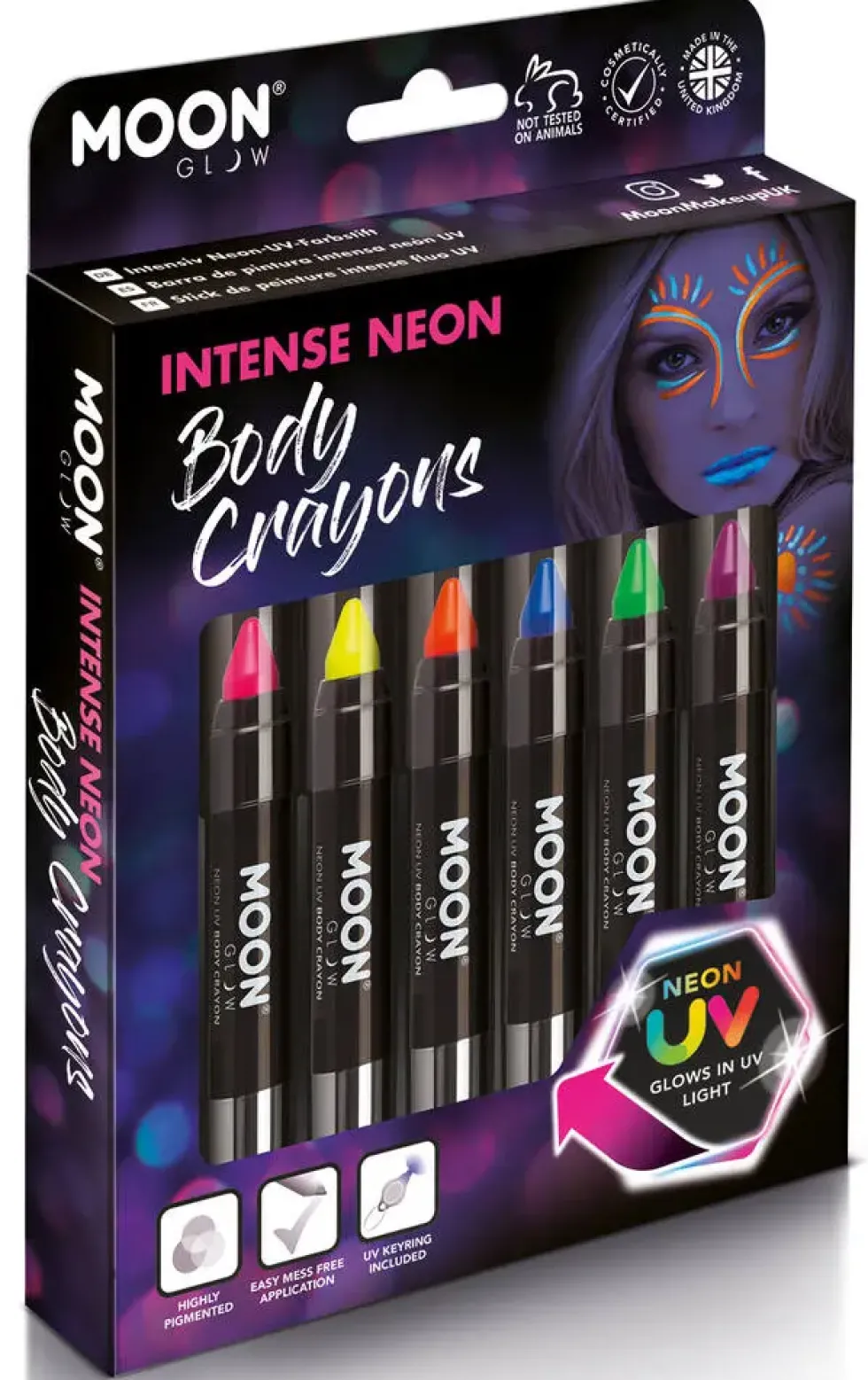MOON GLOW - 6 CRAYONS DE PEINTURE INTENSE NEON UV POUR LE CORPS