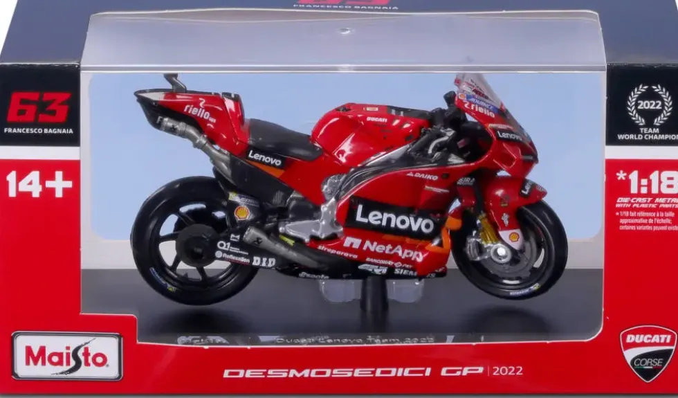 1/18 MOTO GP DUCATI LENOVO TEAM 2022 FRANCESCO BAGNAIA IN HARD CASE