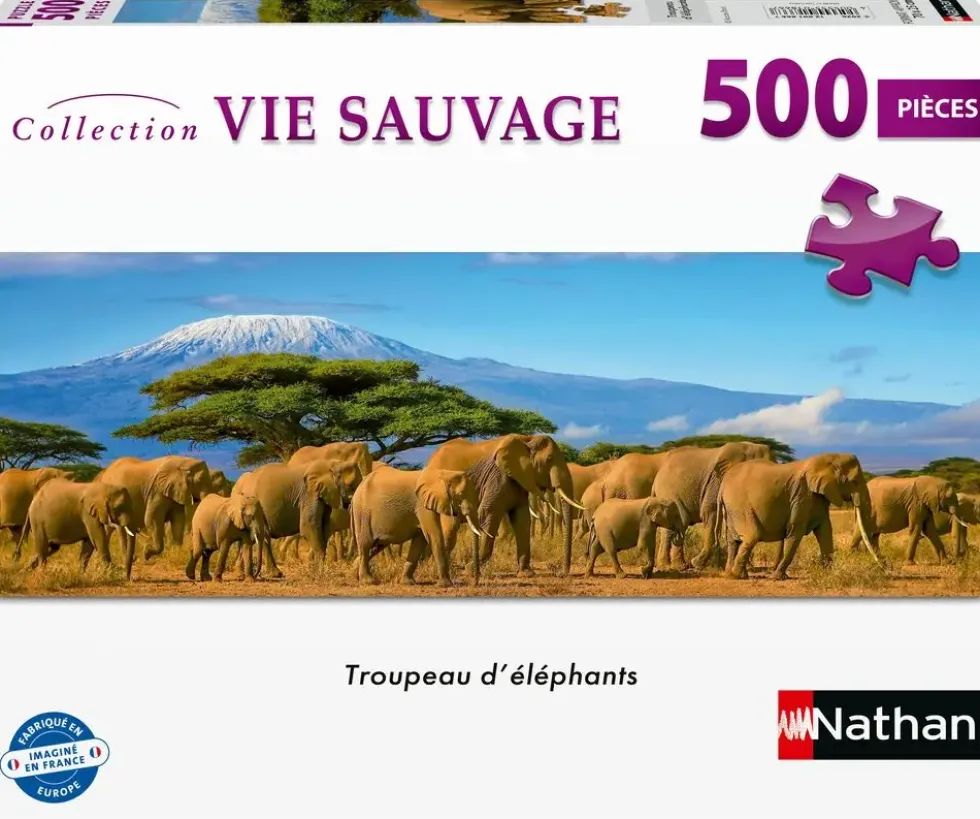 NATHAN PUZZLE 500 PIECES - TROUPEAU D’ELEPHANTS PANORAMIQUE