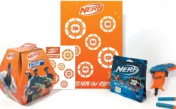 NERF -BOITE SURPRISE AVEC UN BLASTER DES FLECHETTES STICKERS ET POSTER