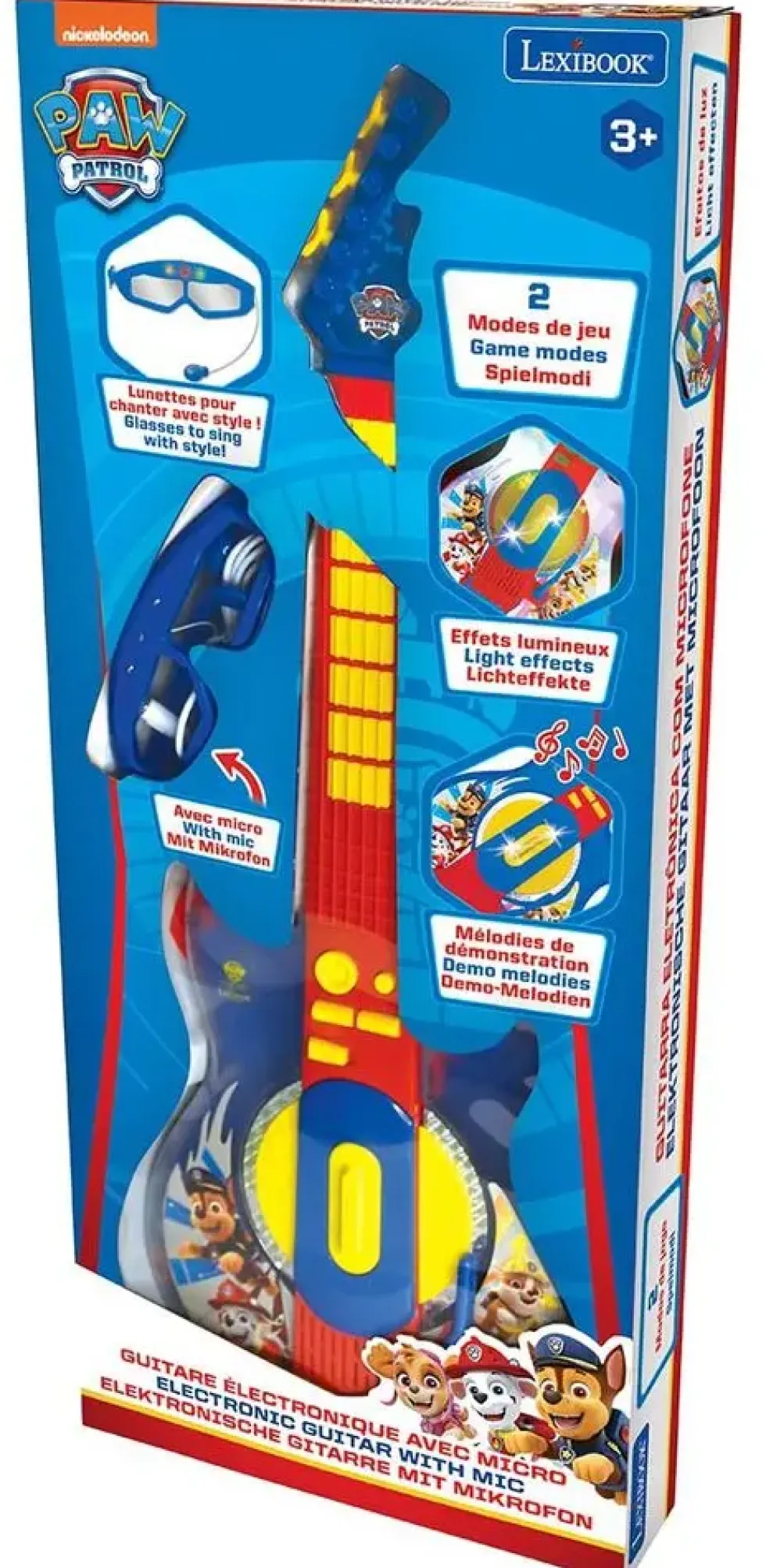 PAT'PATROUILLE - GUITARE ELECTRONIQUE LUMINEUSE AVEC LUNETTES EQUIPEES D'UN MICRO