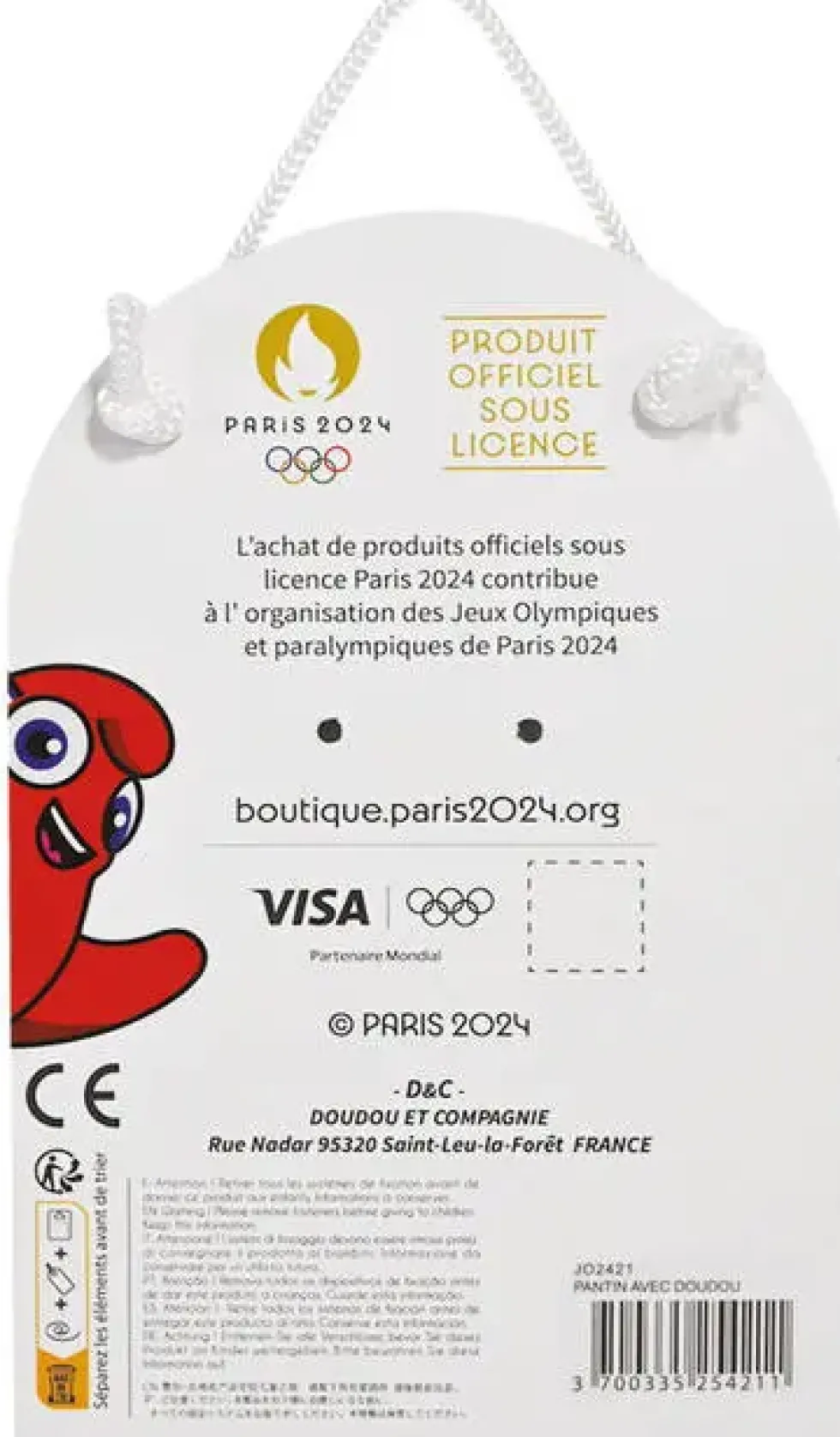 PELUCHEAVEC DOUDOU- MASCOTTE JEUX OLYMPIQUES PARIS 2024 - 22 CM