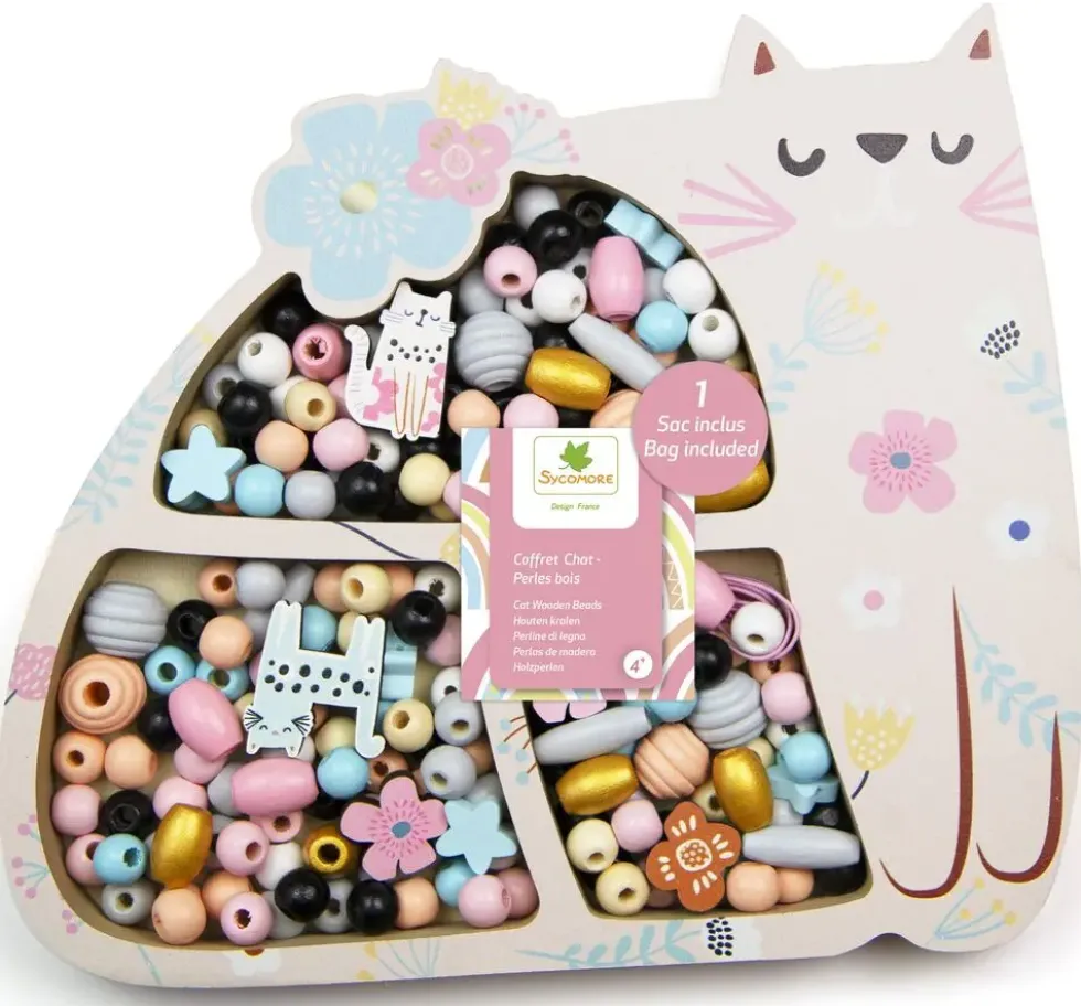 PERLES - COFFRET PERLES BOIS CHAT