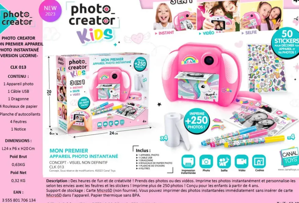 PHOTO CREATOR INSTANTANE JUNIOR LICORNE ROSE