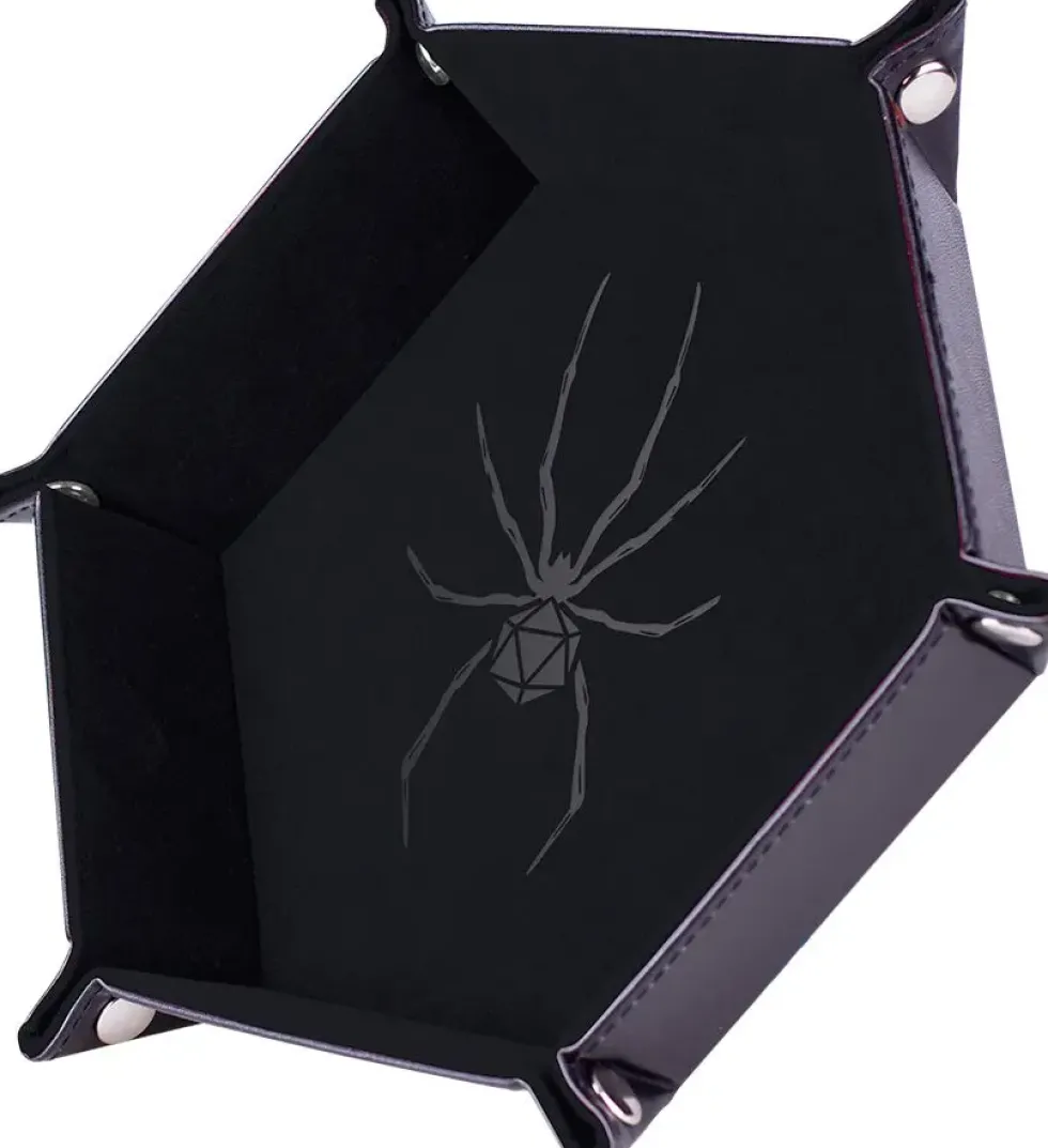 PISTE DE DES - ARAIGNEE NOIRE - 19 X 19 CM - CUIR ET VELOURS