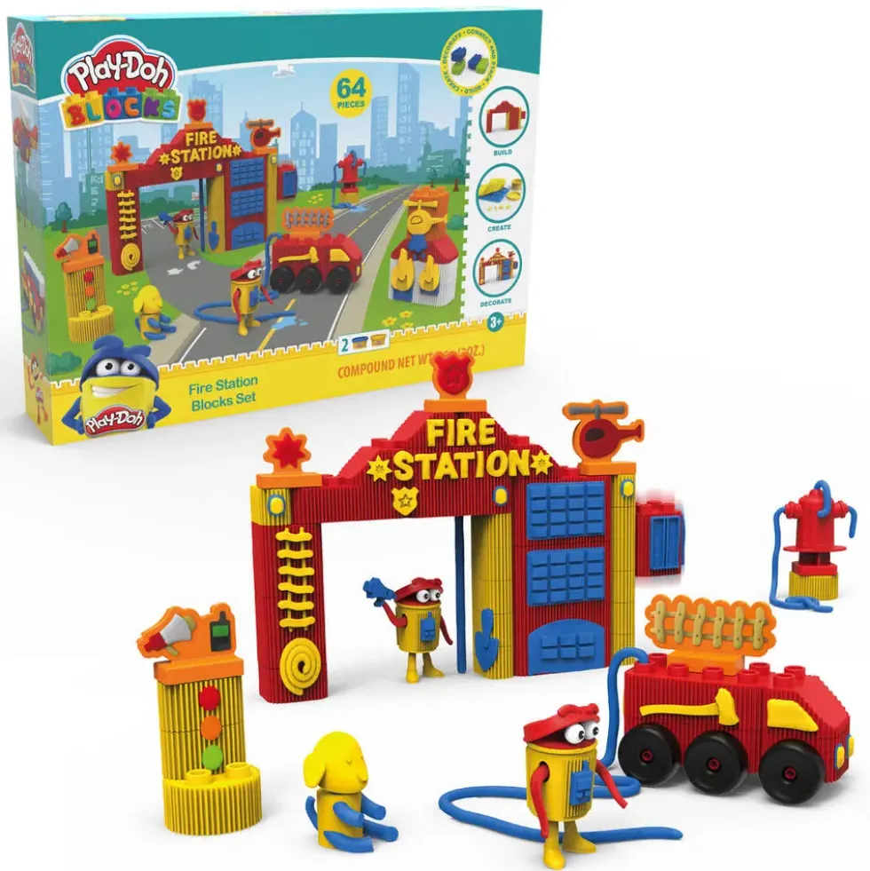 PLAY-DOH BLOCKS - COFFRET POMPIER - 64 PCS