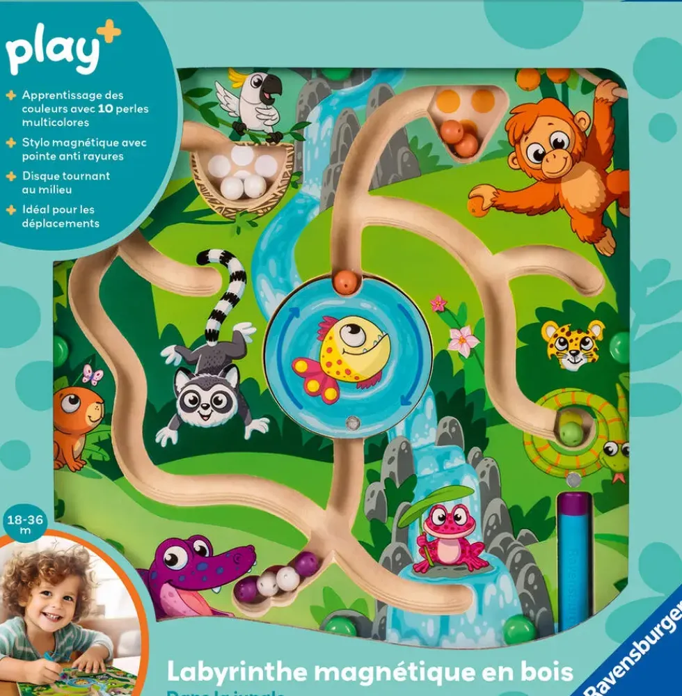 PLAY+ - LABYRINTHE MAGNETIQUE EN BOIS - DANS LA JUNGLE