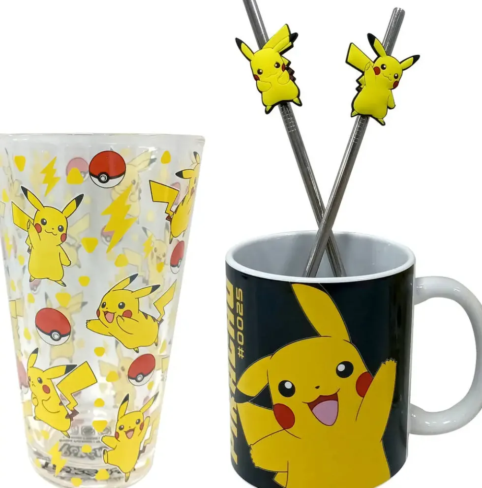 POKEMON - SET CADEAU MUG 2 PAILLES ET UN VERRE