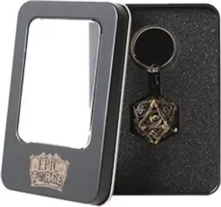 PORTE-CLE D20 VIEIL OR AVEC LOT DE 7 MINI DES METAL 5MM