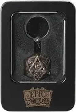 PORTE-CLE D20 VIEIL OR AVEC LOT DE 7 MINI DES METAL 5MM