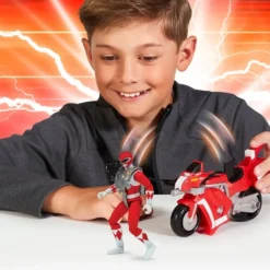 POWER RANGERS - VEHICULE TYRANOSAURE AVEC FONCTION ET FIGURINE 15 CM ROUGE