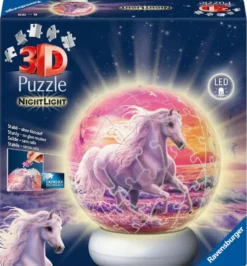 PUZZLE 3D BALL 72 PIECESILLUMINE - CHEVAUX A LA PLAGE