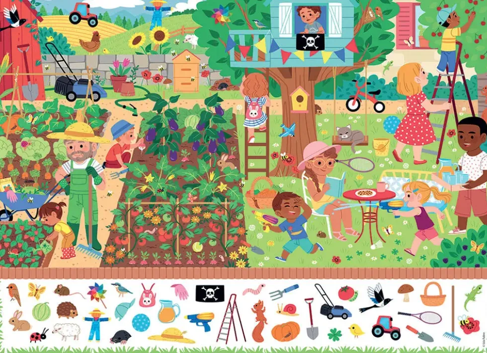 PUZZLE 60 PIECES - AU JARDIN - CHERCHE ET TROUVE
