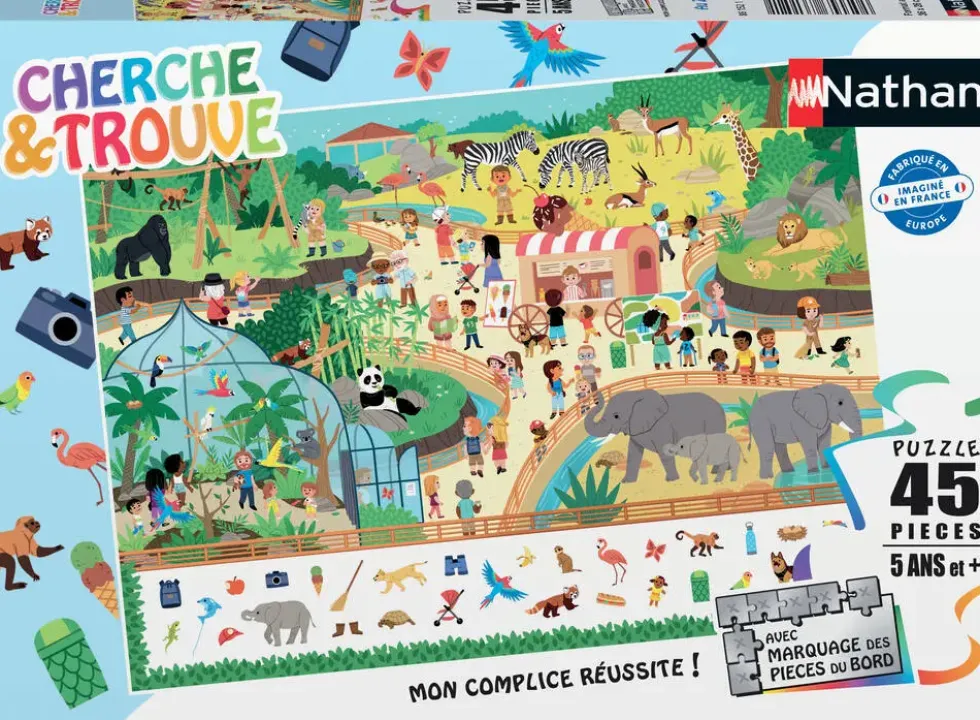PUZZLE 45 PIECES - AU ZOO - CHERCHE ET TROUVE