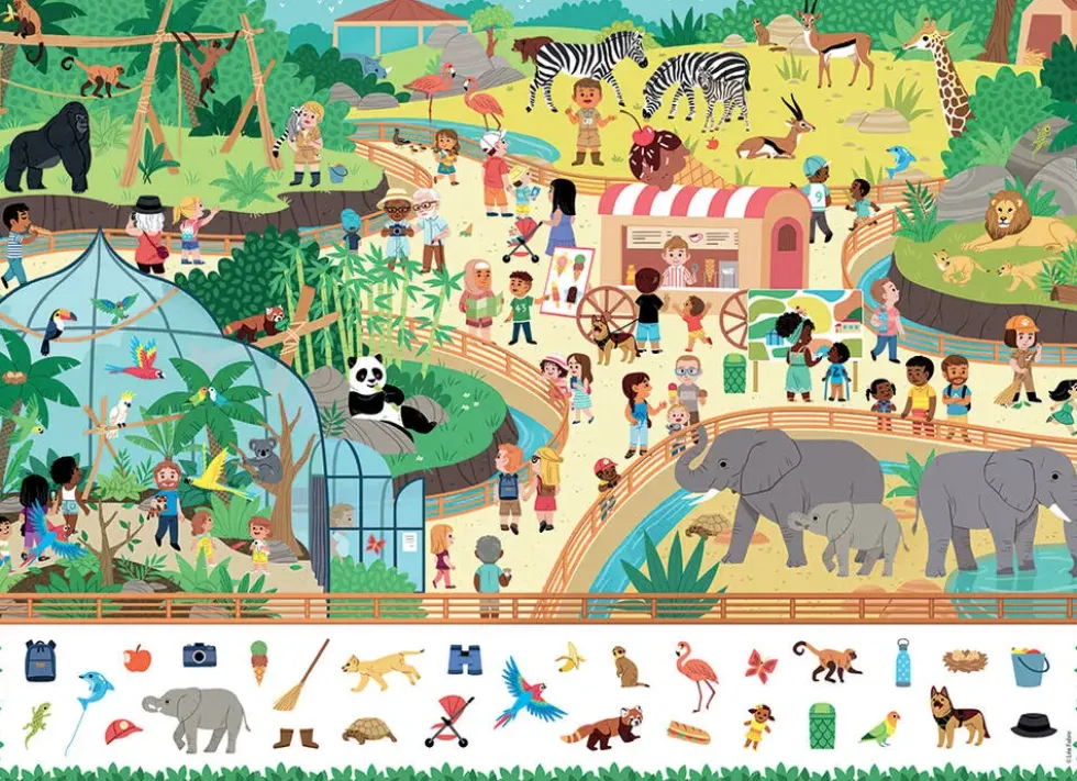 PUZZLE 45 PIECES - AU ZOO - CHERCHE ET TROUVE