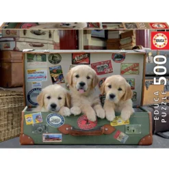 PUZZLE 500 PIECES DES CHIOTS DANS LES BAGAGES