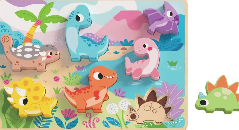 PUZZLE 7 PIECES - FERME ET DINOSAURES EN BOIS