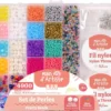 SET DE PERLES 27 CASES AVEC PERLES NACREES RONDES AVEC FIL ET CISEAUX