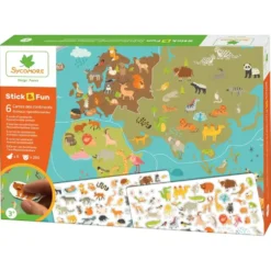STICK'N FUN - XL CARTES DU MONDE - ANIMAUX REPOSITIONNABLES
