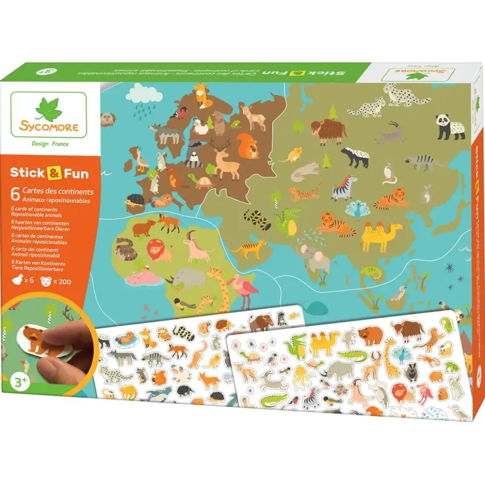 STICK'N FUN - XL CARTES DU MONDE - ANIMAUX REPOSITIONNABLES