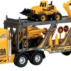 TRANSPORTEUR AVEC 3 ENGINS DE CONSTRUCTION