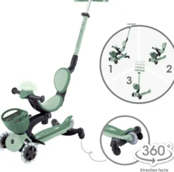 TROTTINETTE EVOLUTIVE GO UP BABY 360 LIGHTS OLIVE - SAUGE