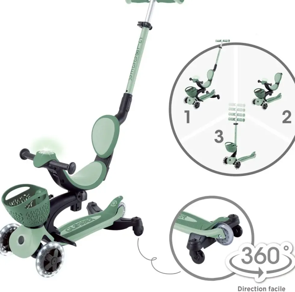TROTTINETTE EVOLUTIVE GO UP BABY 360 LIGHTS OLIVE - SAUGE