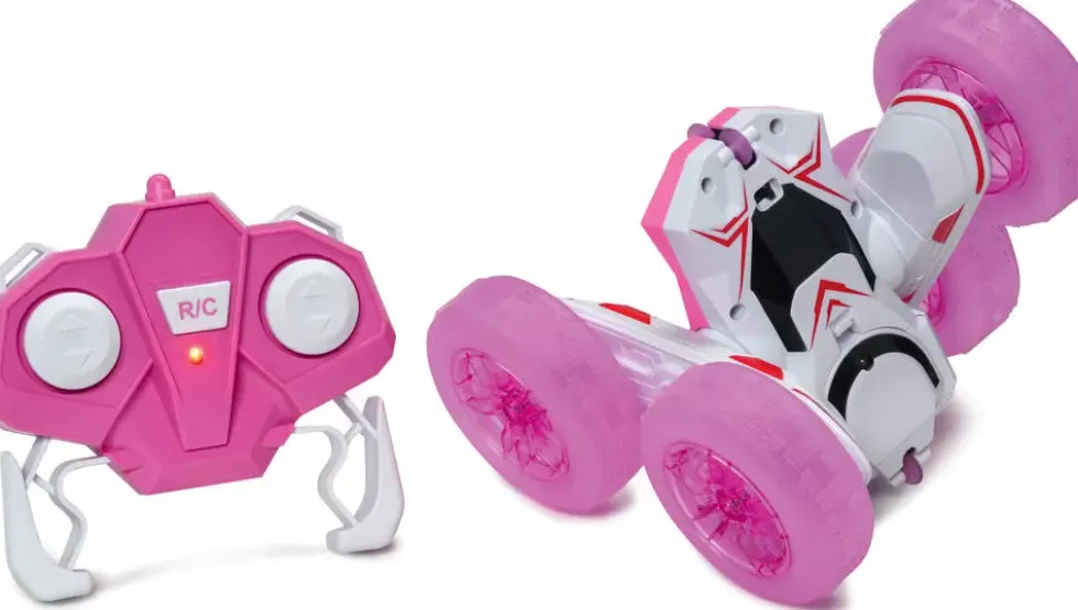 VOITURE CASCADEUSE ET LUMINEUSE ROSE RADIOCOMMANDEE 1:24