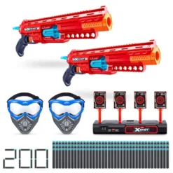 XSHOT EXCEL - PACK 2 BLASTERS CALIBER CIBLE ELECTRONIQUE ET 2 MASQUES