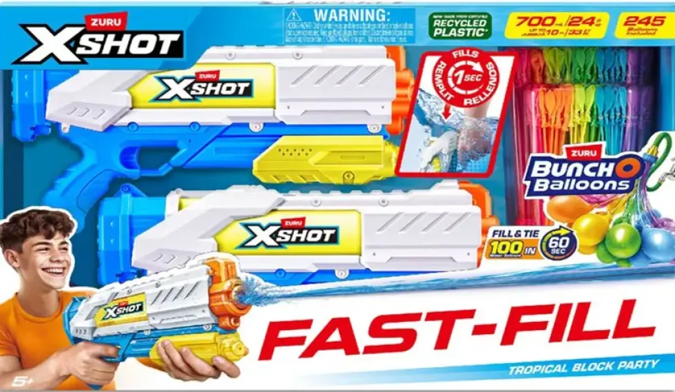 XSHOT WATER FAST-FILL 2 MEDIUM BLASTERS ET 7 BUNCH O BALLOONS TROPICAL PARTY